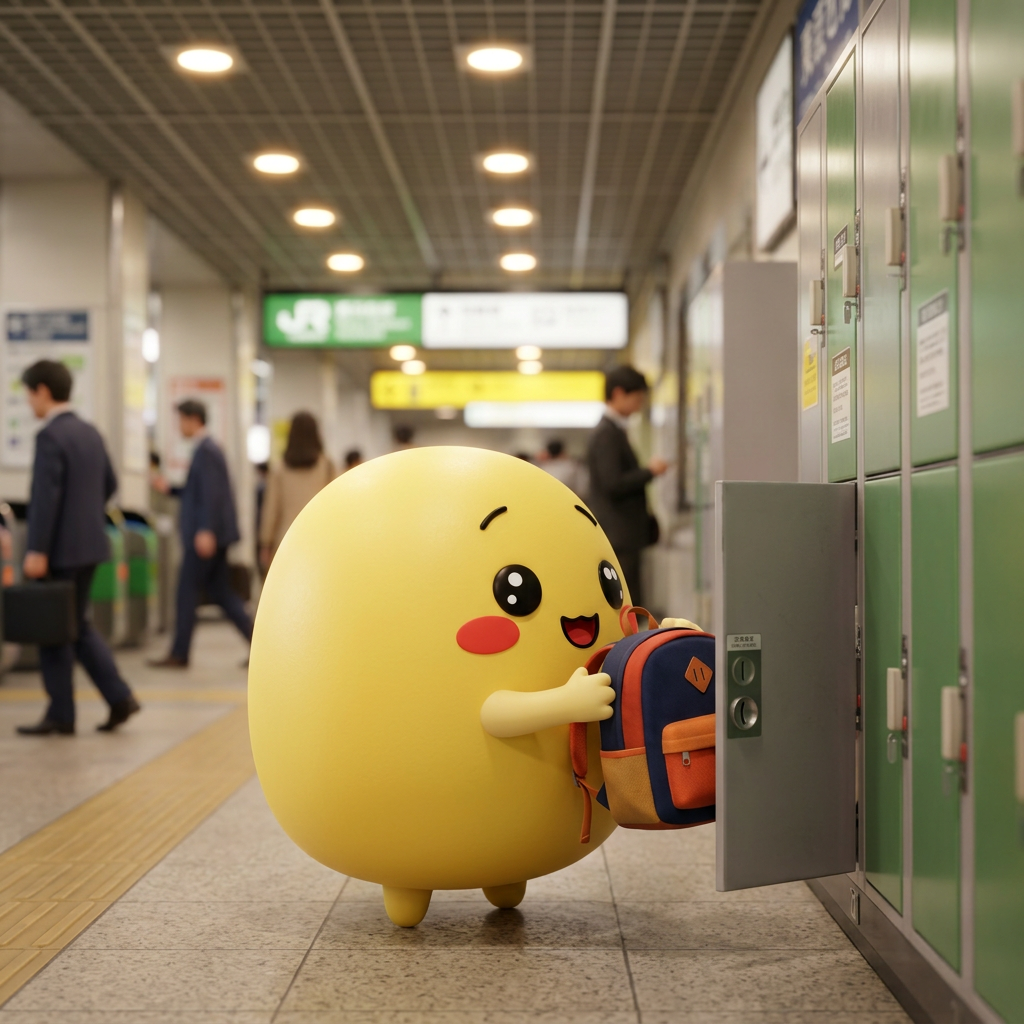 Rows of coin lockers at a Japanese train station